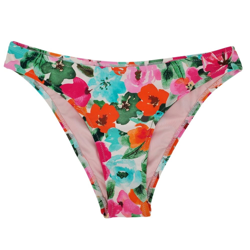 Cupshe Floral Cheeky Bikini Bottom Small Multicolor High Leg Tropical Colorful